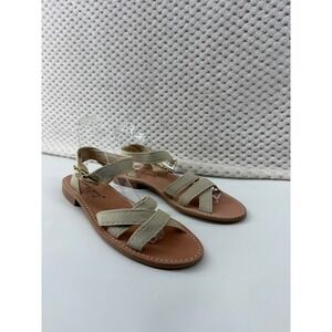 Jack Rogers Flat Sandals Women 9.5M Beige Woven Strappy Buckle Ankle Strap